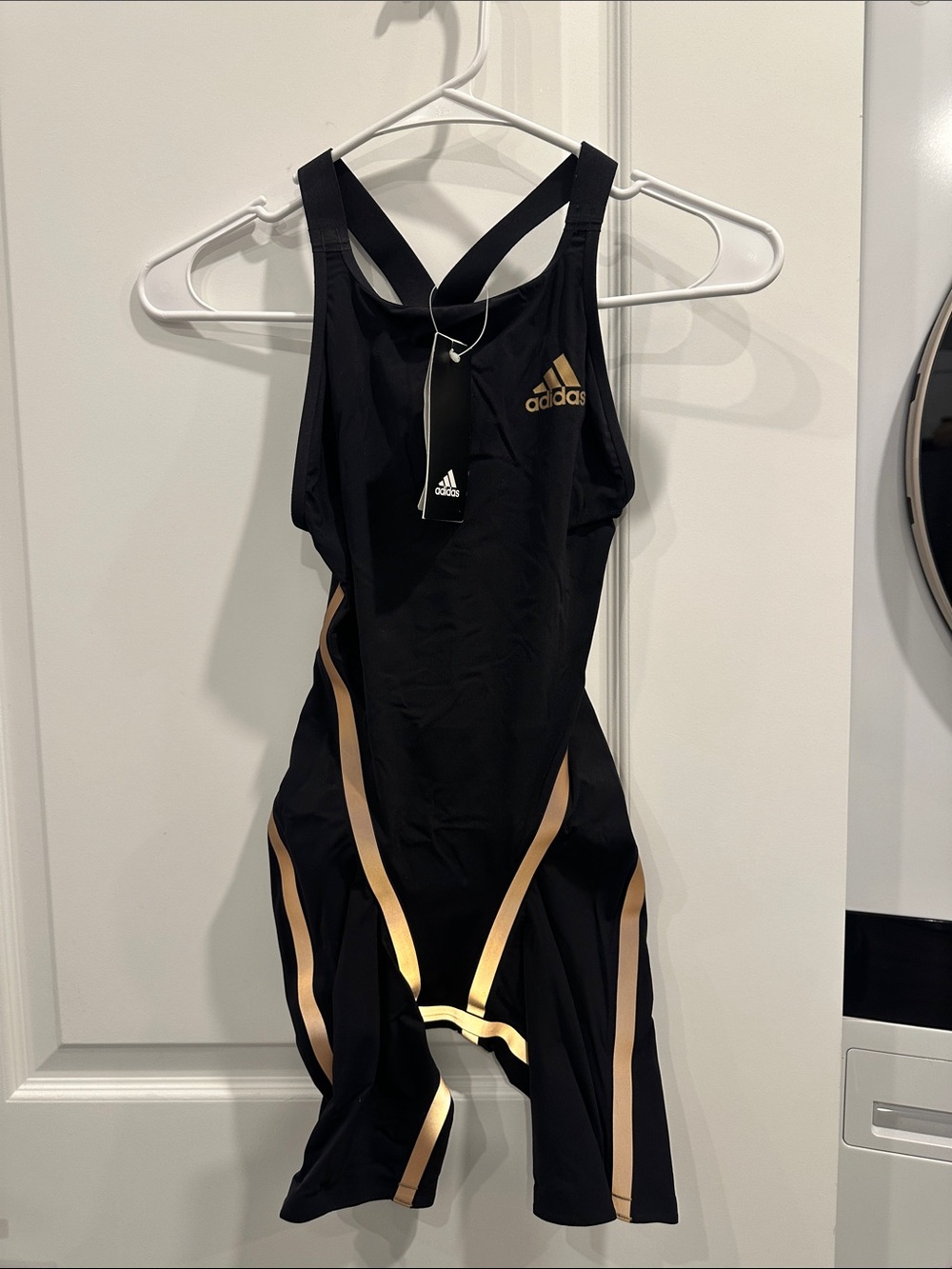 adidas Black One-Piece Swimsuit with Gold Stripes